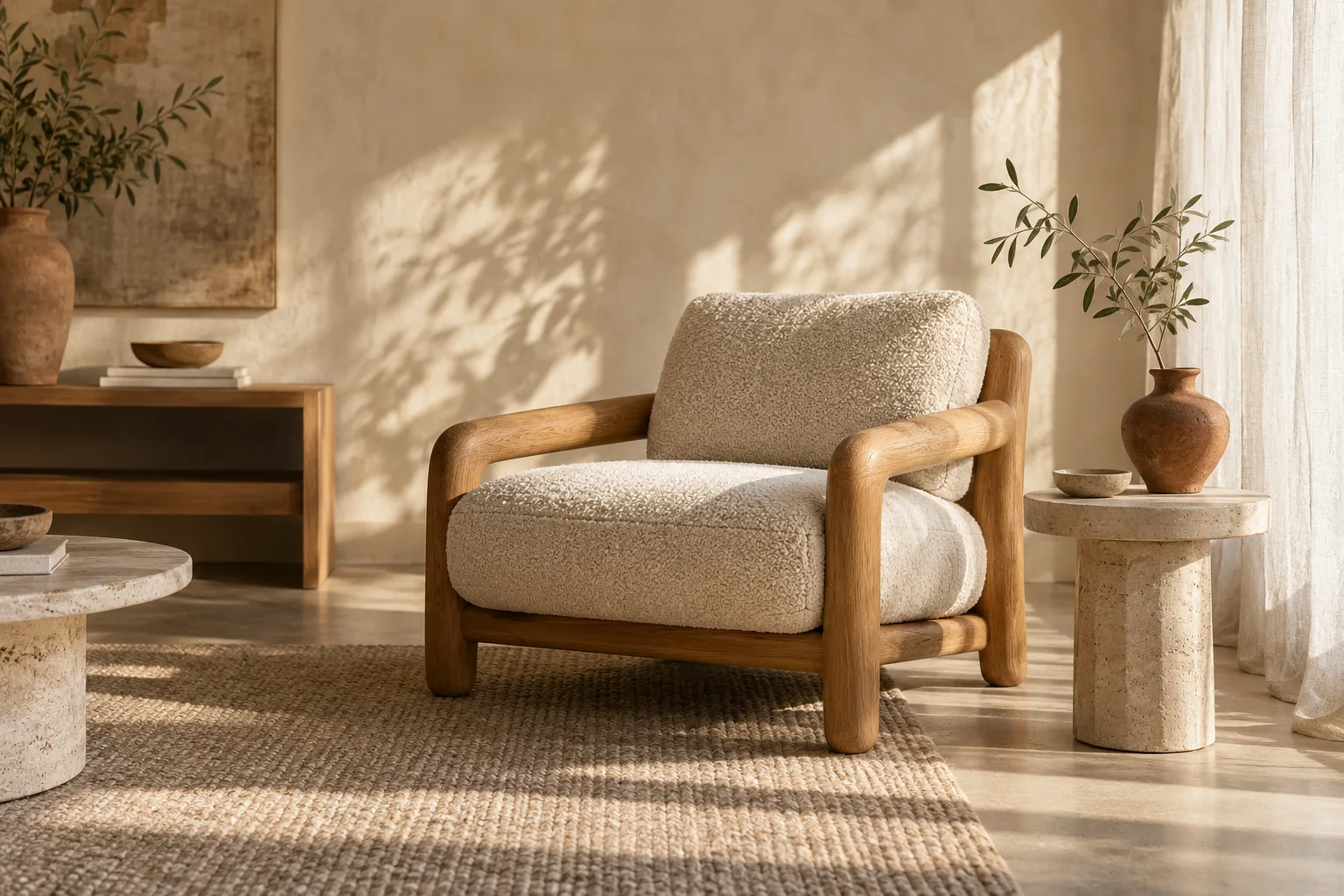 A HomeChic corner: oak, bouclé and natural light